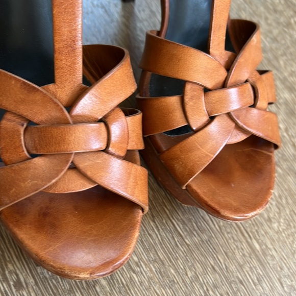 YSL Saint Laurent Tribute platform heels tobacco leather sz 36.5 - Picture 12 of 14